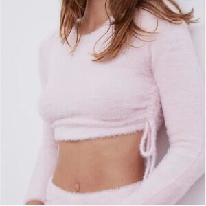 For Love And Lemons Fuzzy Soft Pink Cropped Mohair Sweater